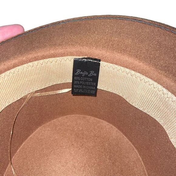 BOUJI BEE Brown Hat W/ Faux Leather Wrap & Side Detail One Size - Picture 4 of 7